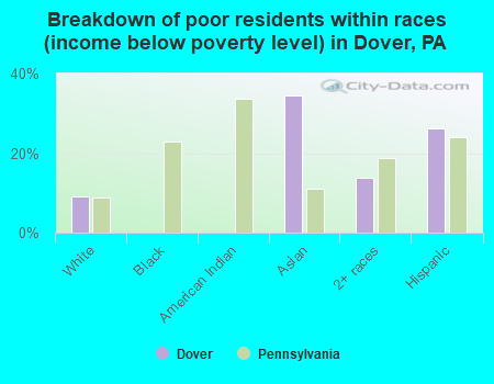 Breakdown of poor residents within races (income below poverty level) in Dover, PA