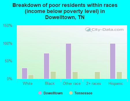 Breakdown of poor residents within races (income below poverty level) in Dowelltown, TN