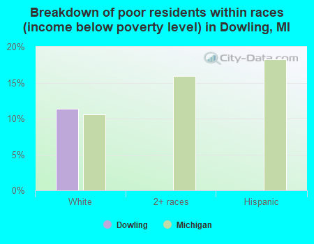 Breakdown of poor residents within races (income below poverty level) in Dowling, MI