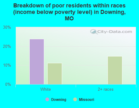 Breakdown of poor residents within races (income below poverty level) in Downing, MO