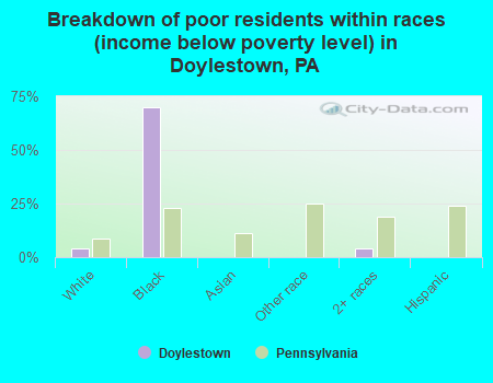 Breakdown of poor residents within races (income below poverty level) in Doylestown, PA