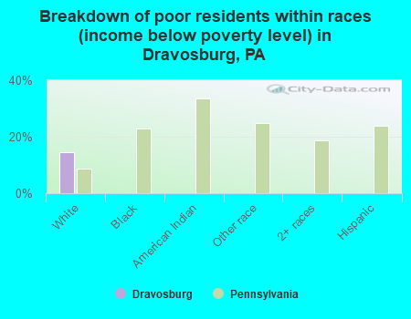 Breakdown of poor residents within races (income below poverty level) in Dravosburg, PA