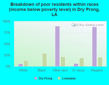 Breakdown of poor residents within races (income below poverty level) in Dry Prong, LA