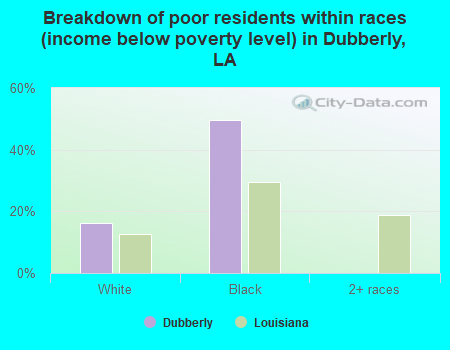 Breakdown of poor residents within races (income below poverty level) in Dubberly, LA