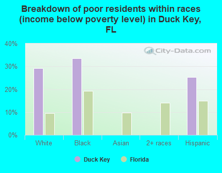 Breakdown of poor residents within races (income below poverty level) in Duck Key, FL