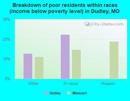 Breakdown of poor residents within races (income below poverty level) in Dudley, MO