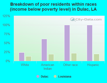 Breakdown of poor residents within races (income below poverty level) in Dulac, LA