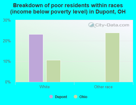 Breakdown of poor residents within races (income below poverty level) in Dupont, OH