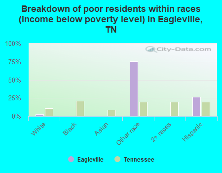 Breakdown of poor residents within races (income below poverty level) in Eagleville, TN