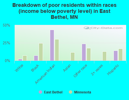Breakdown of poor residents within races (income below poverty level) in East Bethel, MN