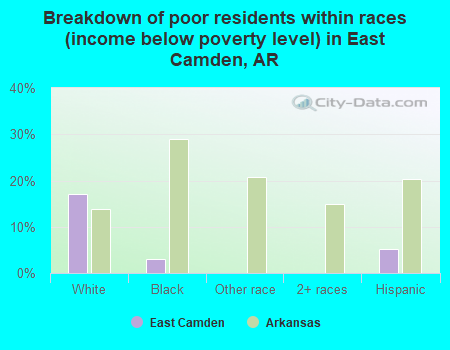 Breakdown of poor residents within races (income below poverty level) in East Camden, AR