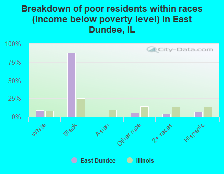 Breakdown of poor residents within races (income below poverty level) in East Dundee, IL