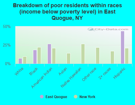 Breakdown of poor residents within races (income below poverty level) in East Quogue, NY