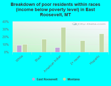 Breakdown of poor residents within races (income below poverty level) in East Roosevelt, MT