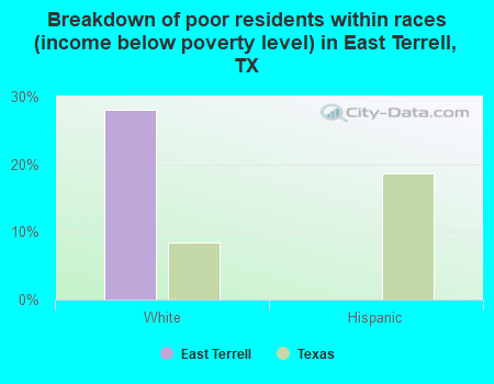 Breakdown of poor residents within races (income below poverty level) in East Terrell, TX