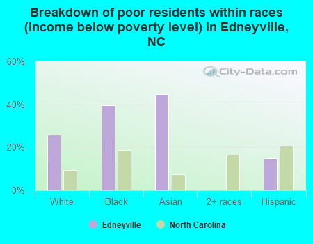 Breakdown of poor residents within races (income below poverty level) in Edneyville, NC