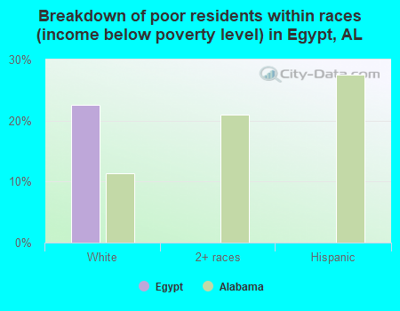 Breakdown of poor residents within races (income below poverty level) in Egypt, AL