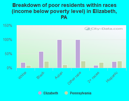 Breakdown of poor residents within races (income below poverty level) in Elizabeth, PA