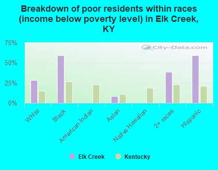 Breakdown of poor residents within races (income below poverty level) in Elk Creek, KY