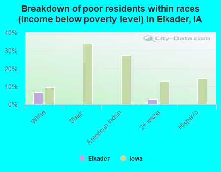 Breakdown of poor residents within races (income below poverty level) in Elkader, IA