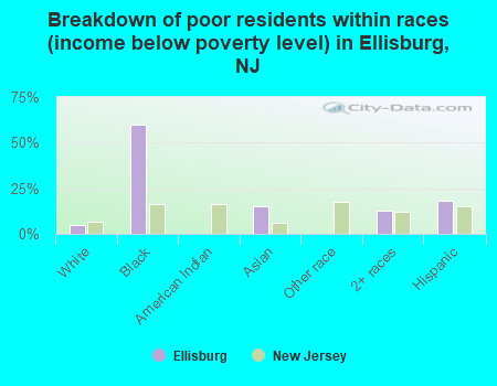 Breakdown of poor residents within races (income below poverty level) in Ellisburg, NJ