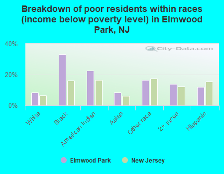 Breakdown of poor residents within races (income below poverty level) in Elmwood Park, NJ