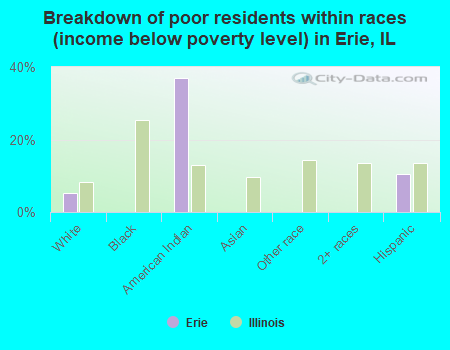 Breakdown of poor residents within races (income below poverty level) in Erie, IL