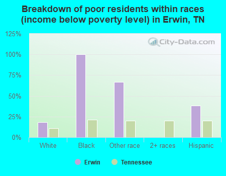 Breakdown of poor residents within races (income below poverty level) in Erwin, TN