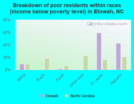 Breakdown of poor residents within races (income below poverty level) in Etowah, NC