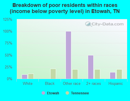 Breakdown of poor residents within races (income below poverty level) in Etowah, TN
