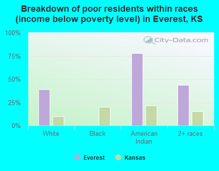Breakdown of poor residents within races (income below poverty level) in Everest, KS