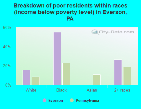 Breakdown of poor residents within races (income below poverty level) in Everson, PA