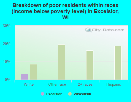 Breakdown of poor residents within races (income below poverty level) in Excelsior, WI