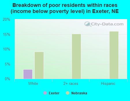 Breakdown of poor residents within races (income below poverty level) in Exeter, NE