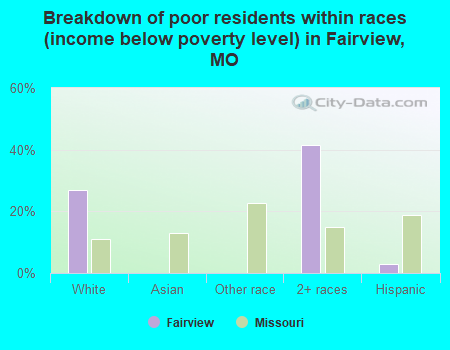 Breakdown of poor residents within races (income below poverty level) in Fairview, MO