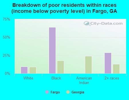 Breakdown of poor residents within races (income below poverty level) in Fargo, GA