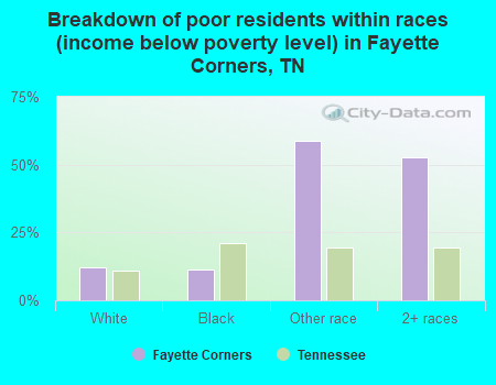 Breakdown of poor residents within races (income below poverty level) in Fayette Corners, TN