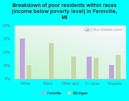 Breakdown of poor residents within races (income below poverty level) in Fennville, MI