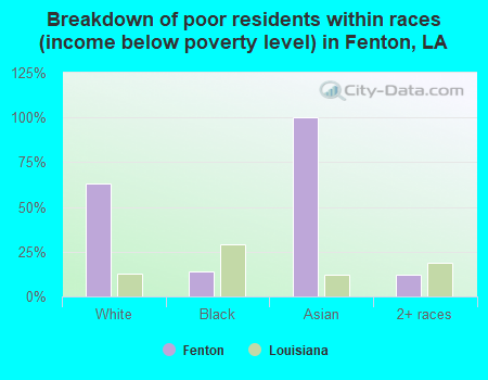 Breakdown of poor residents within races (income below poverty level) in Fenton, LA