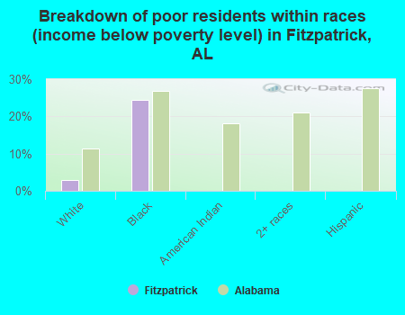 Breakdown of poor residents within races (income below poverty level) in Fitzpatrick, AL