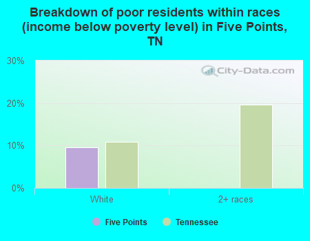 Breakdown of poor residents within races (income below poverty level) in Five Points, TN