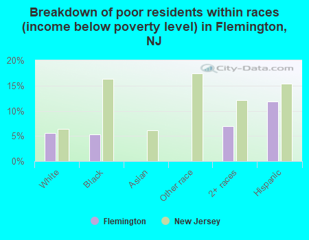 Breakdown of poor residents within races (income below poverty level) in Flemington, NJ
