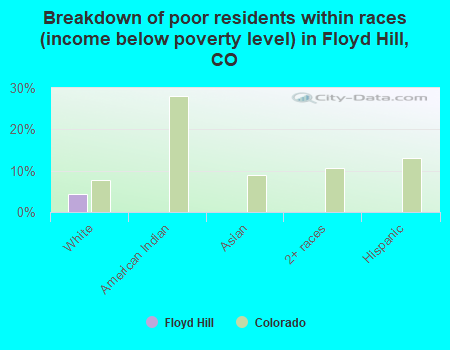 Breakdown of poor residents within races (income below poverty level) in Floyd Hill, CO
