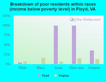 Breakdown of poor residents within races (income below poverty level) in Floyd, VA