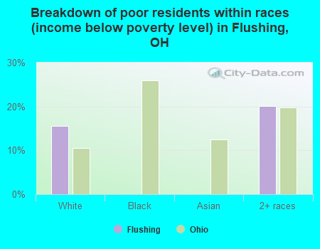 Breakdown of poor residents within races (income below poverty level) in Flushing, OH