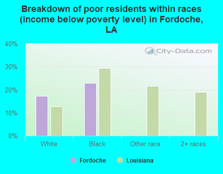 Breakdown of poor residents within races (income below poverty level) in Fordoche, LA