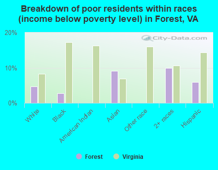 Breakdown of poor residents within races (income below poverty level) in Forest, VA