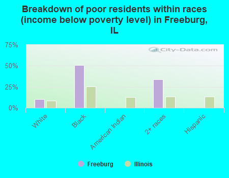 Breakdown of poor residents within races (income below poverty level) in Freeburg, IL