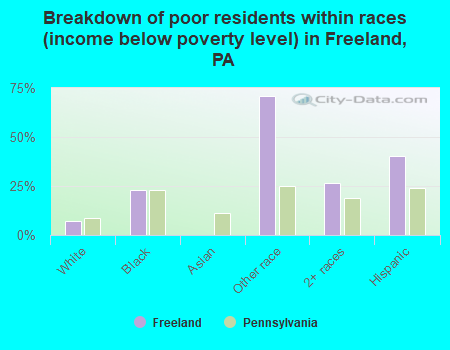 Breakdown of poor residents within races (income below poverty level) in Freeland, PA