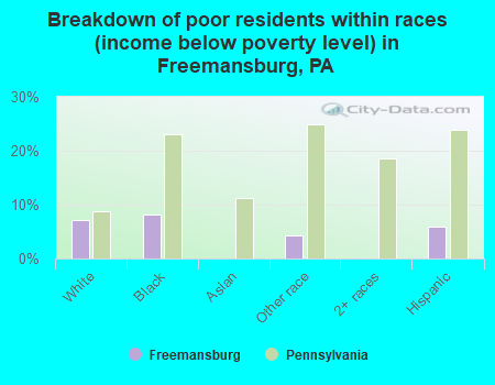 Breakdown of poor residents within races (income below poverty level) in Freemansburg, PA